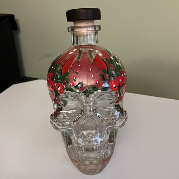 Hand paint tequila glass bottle floral Hungarian crystal head scull empty vodka - Picture 3 of 6